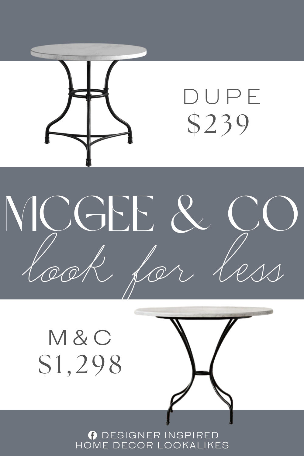 McGee & Co Pomeroy Outdoor Bistro Table Dupe. A genuine marble tabletop is the star of the show and provides the perfect surface for you to set down your cappuccino or morning omelet. Down below, its powder-coated iron pedestal base showcases three curving legs, finished in a crisp black hue for contrast.