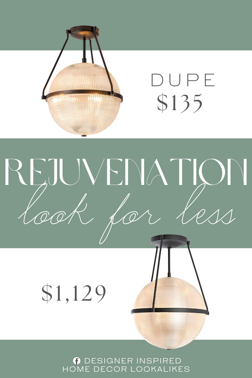 Rejuvenation Arrington Pendant Dupe. 3-light modern vintage orb bedroom semi-flush mount light.