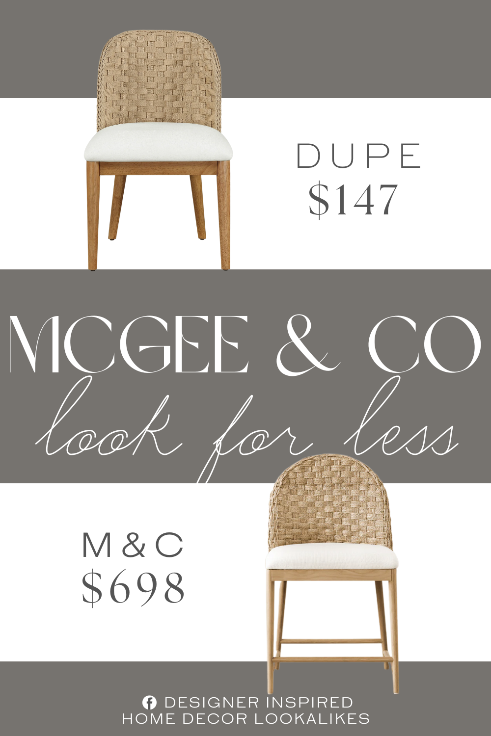 McGee & Co Molly Dining Chair Dupe. Natural woven backrest adds texture and farmhouse charm. Set of 2 solid wood dining chairs in a warm natural finish.