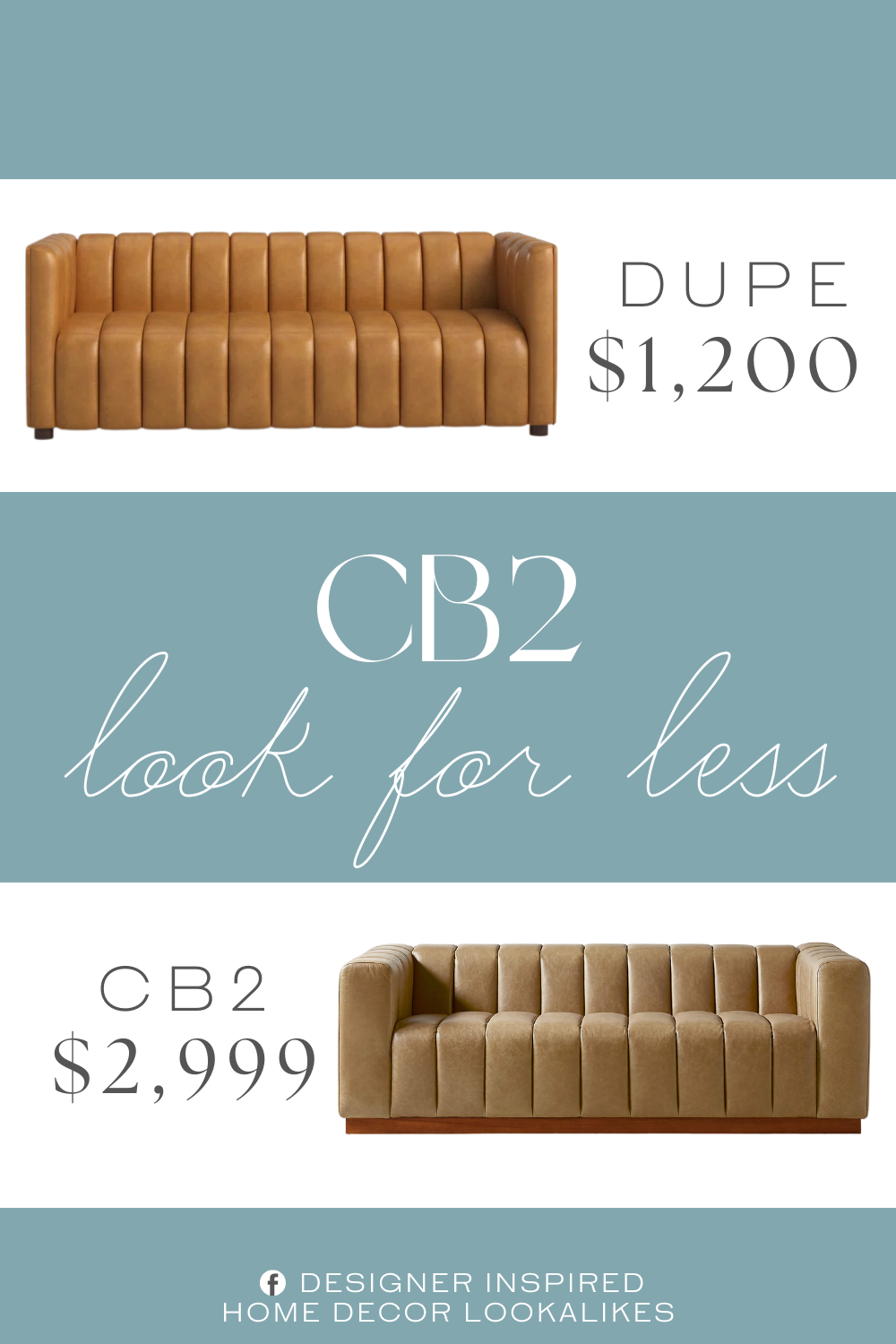 CB2 Forte Channeled Saddle Leather Sofa Dupe. It has a frame made from solid and engineered wood with sinuous spring construction, and it stands on low, solid walnut legs. The back, seat, and tuxedo arms feature channel tufting for visual texture.