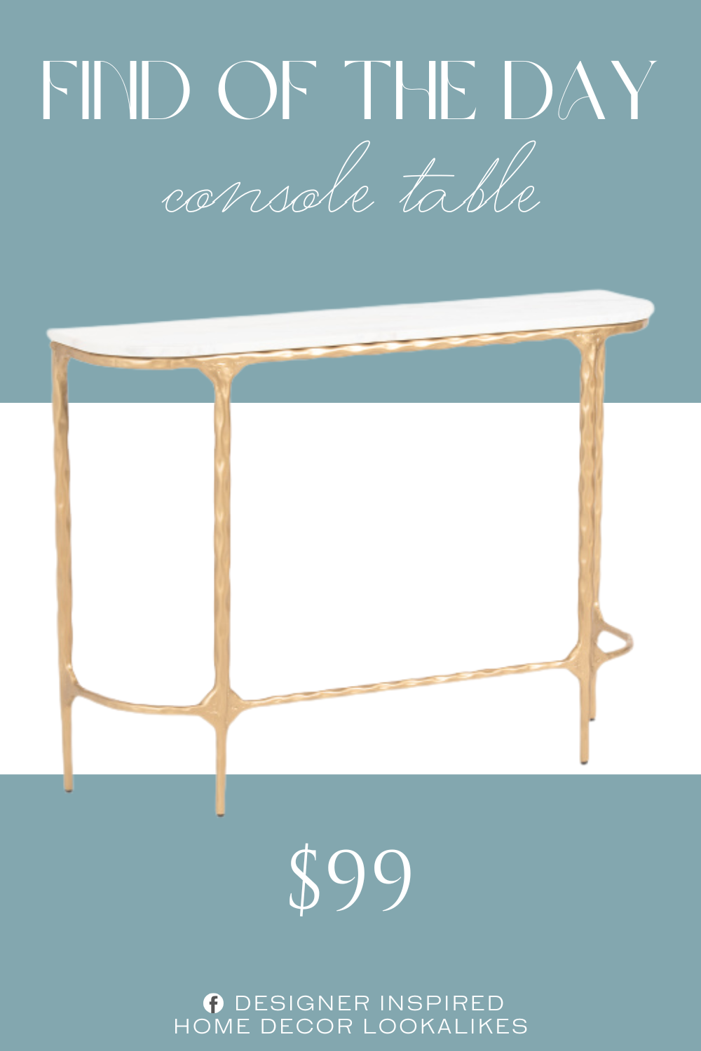 Find of the Day Marble Top Hammered Iron Console Table. marble tabletop, hammered finish. gold tone hardware. marble/iron