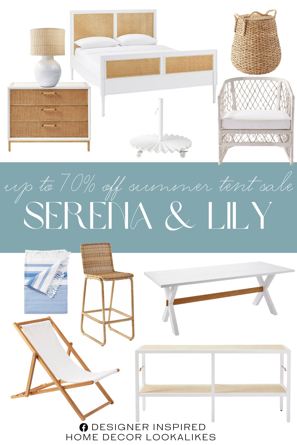 Serena & Lily Summer Tent Sale. Capistrano Lounge Chair. Clamshell Umbrella Base. Bar Island Chest. Morris Table Lamp. California Dining Table. Catalina Bar Stools. Harbour Cane Bed. Lima Basket. St. Tropez Towel. Cabot Console. Teak Sling Chair.