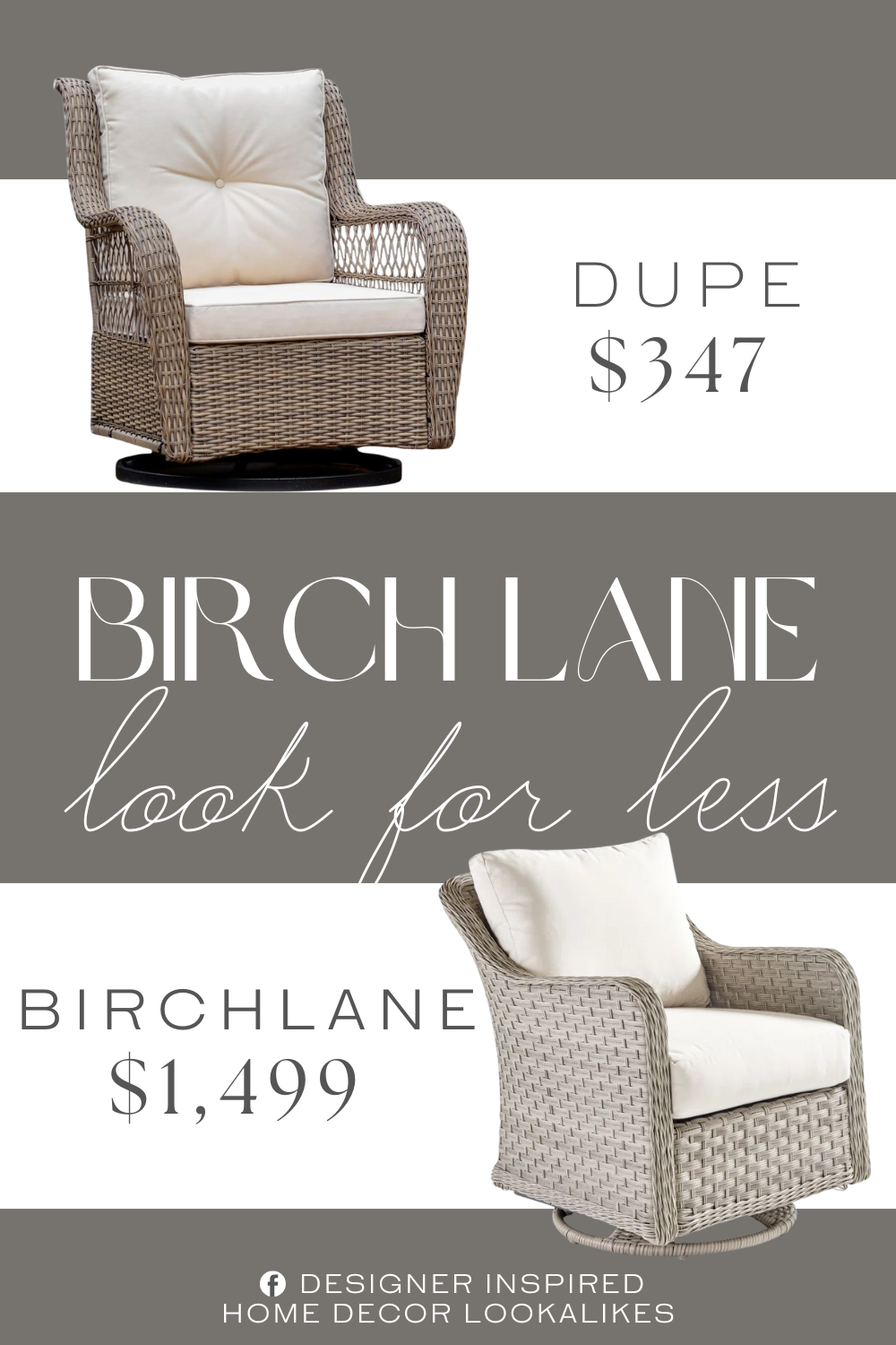 Birch Lane Sky Outdoor Glider Dupe. swivel glider chair with durable powder-coated steel frames and cushions. 100% spun polyester beige seat and back cushions.