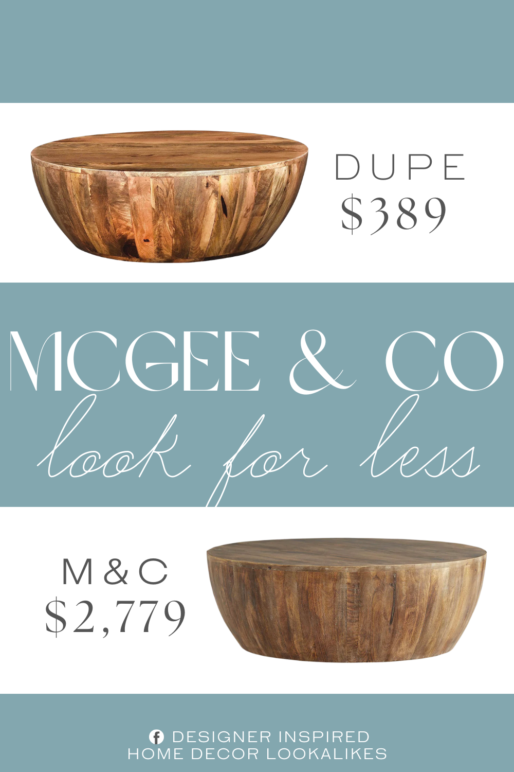 McGee & Co Jensen Coffee Table Dupe. Features Dark Brown finish and a wide table top that allows you to keep many things on it. Elegantly designed table by expert artists in drum shape is made up of mango wood.