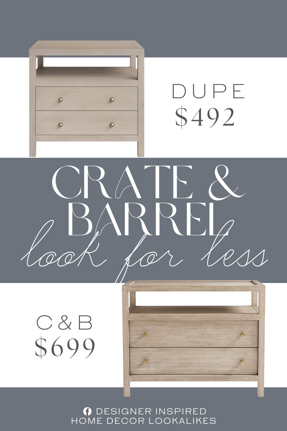 Crate & Barrel Keane Natural Solid Wood Nightstand Dupe. It features a classic silhouette accented by gold-finished hardware. Two sizable soft-close drawers hold nighttime essentials, while a central shelf gives you even more storage space.