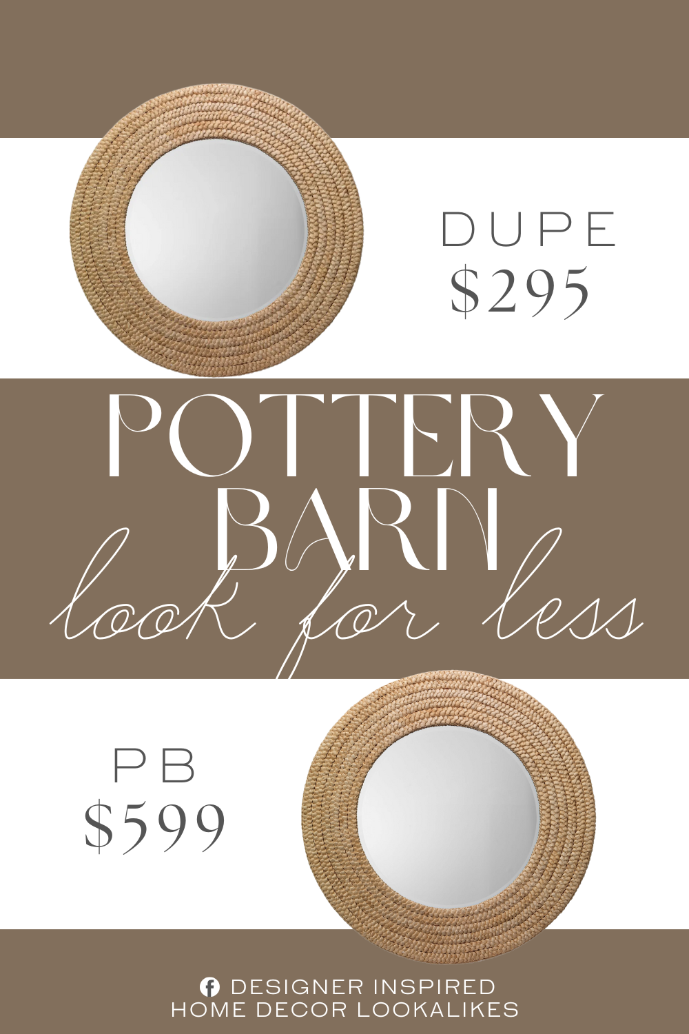 Pottery Barn Anastasia Seagrass Round Wall Mirror Dupe. Hand-braided of 100% Natural Seagrass. Beveled glass mirror.