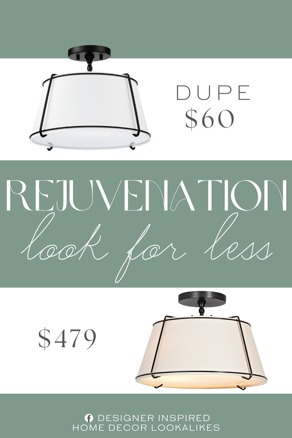 Rejuvenation Conical Semi-Flush Mount Dupe. . The empire drum shape white fabric shade and matte black hardware/accents make this fixture great for rooms with variety of decors.