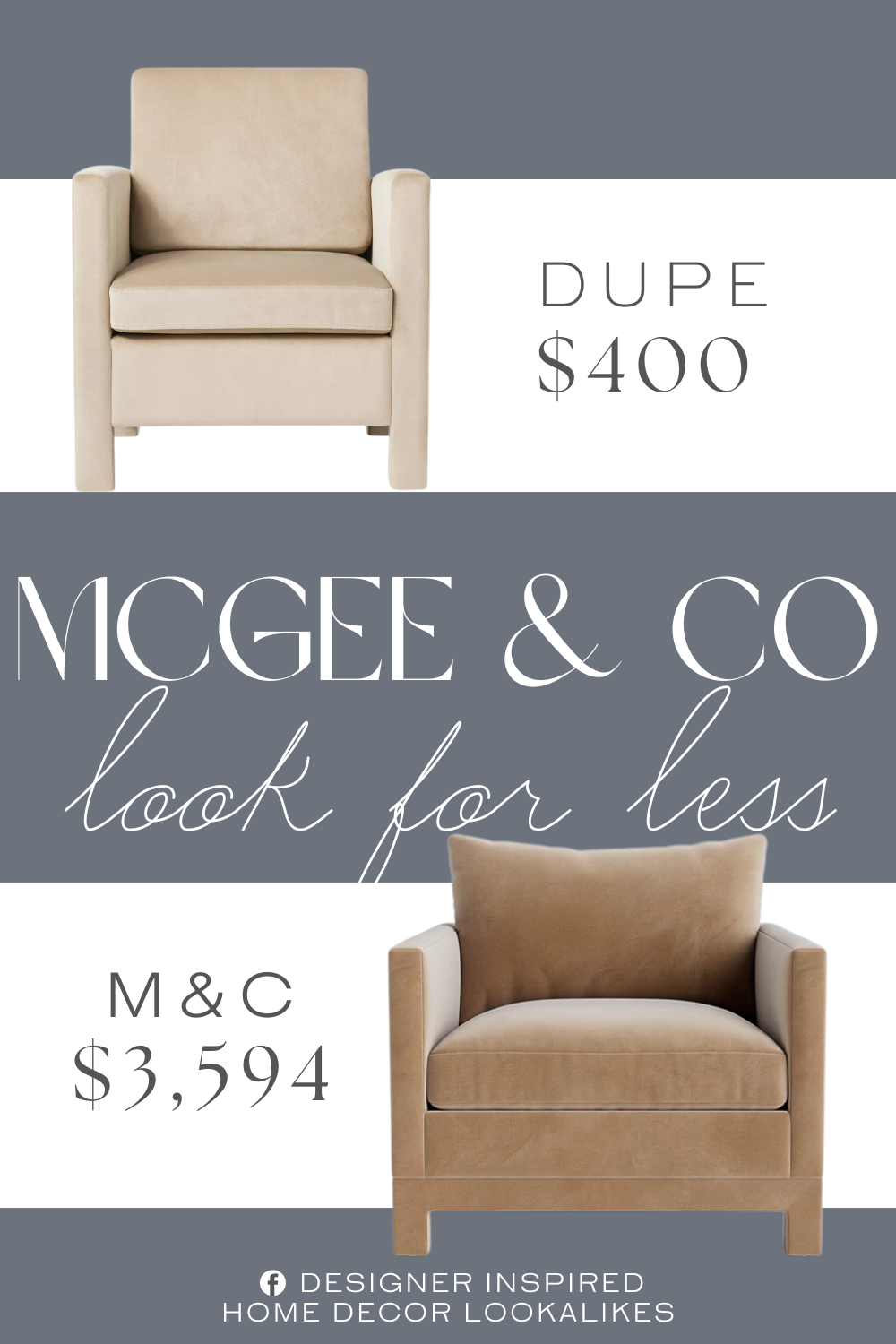 McGee & Co Appoline Lounge Chair Dupe. Fully upholstered accent chair. Wooden construction. Padded seat and back.
