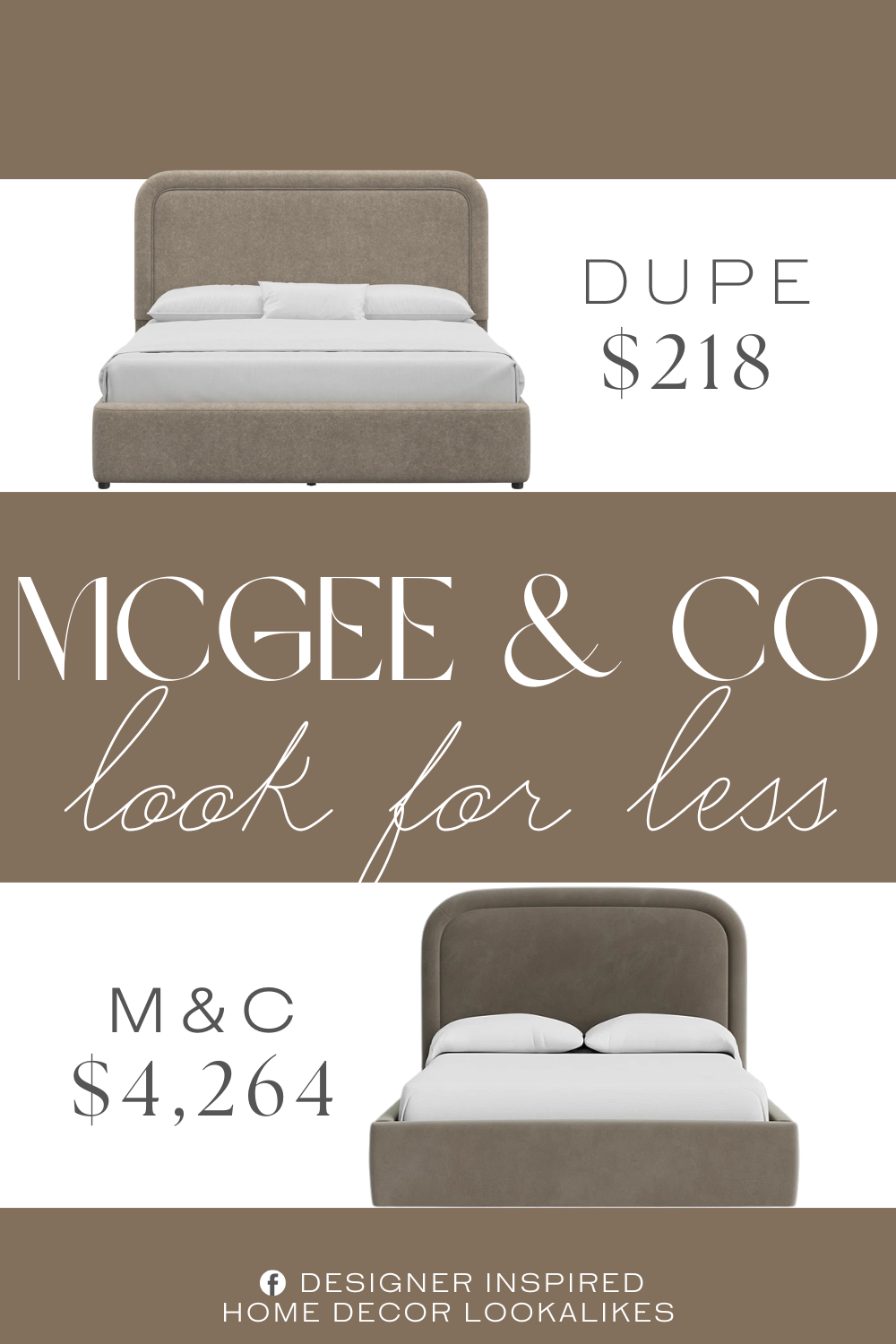 McGee & Co Selby Bed Dupe. Sturdy wood headboard and frame are fully upholstered. Upholstery is a soft, textured, easy-to-clean sand-colored polyester fabric.