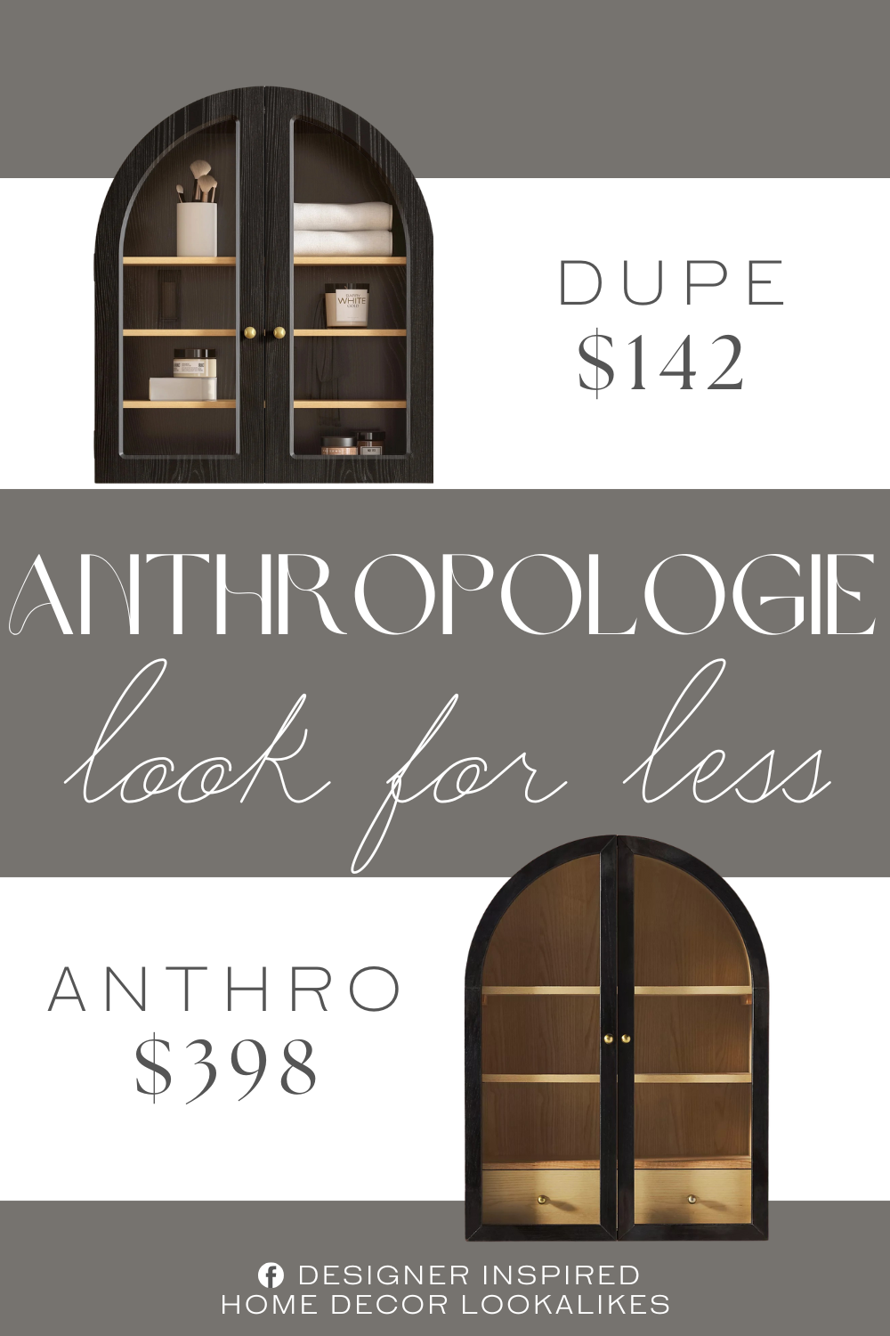 Anthropologie Fern Wood Arch Wall Cabinet Dupe. Modern arched design with farmhouse paneling and brass accents creates a warm, contemporary aesthetic. Three adjustable shelf heights each accommodate items up to 22 lbs for customized storage.