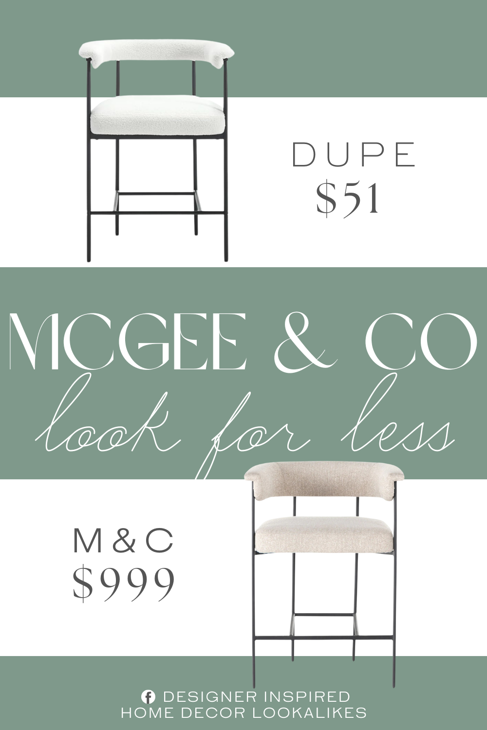 McGee & Co Monson Stool Dupe. Finished in solid metal legs,this bar stools will easily enhance your kitchen space with a stylish feel. The square padded seat cushion is sherpa or faux leather upholstered, creating a comfortable sitting experience while adding modern appeal to your kitchen.