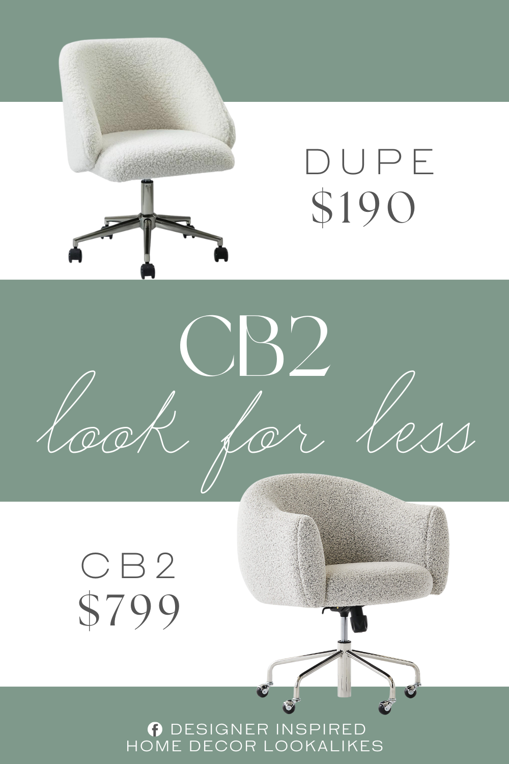 CB2 Ellessi Peppered Grey Boucle Swivel Office Chair Dupe. Constructed with a durable golden iron frame and equipped with easy-to-move rolling wheels, this office chair can be adjusted in height and rotated 360 degrees to meet your needs and provide comfort and convenience.