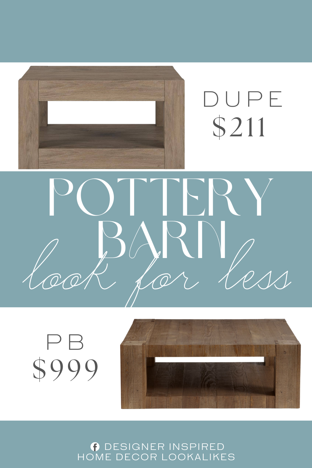 Pottery Barn Rockport Square Reclaimed Wood Coffee Table Dupe. Finished in wood-look antiqued gray oak. Table is made of high-quality and durable MDF materials.