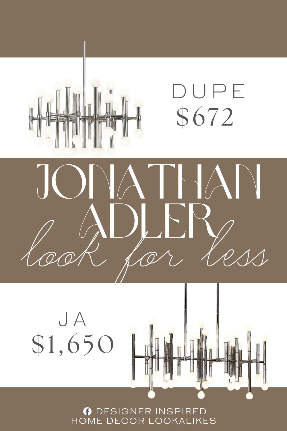 Jonathan Adler Meurice Rectangular Chandelier Dupe. Finish: Polished Nickel - Glass: White