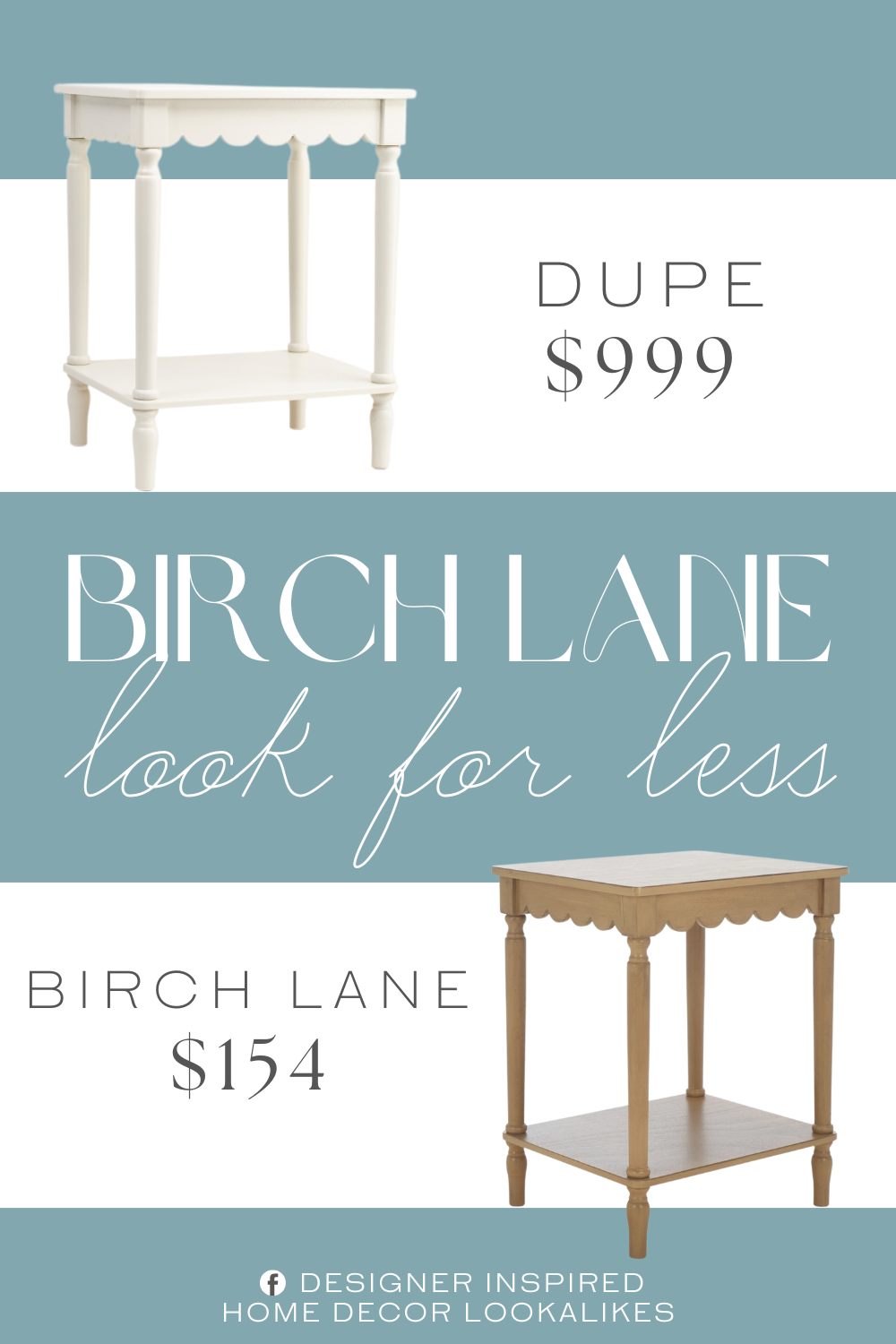 Birch Lane Branden Accent Table Dupe. scalloped trim, 2 tiers for ample storage.