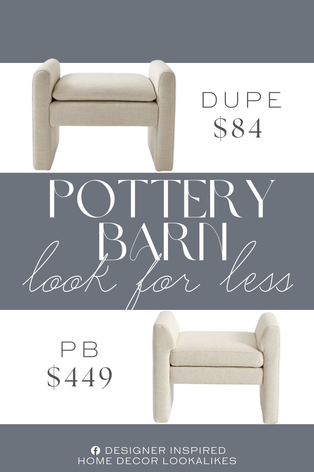 Pottery Barn Max Upholstered Stool Dupe. Solid and engineered wood construction. Textured fabric.