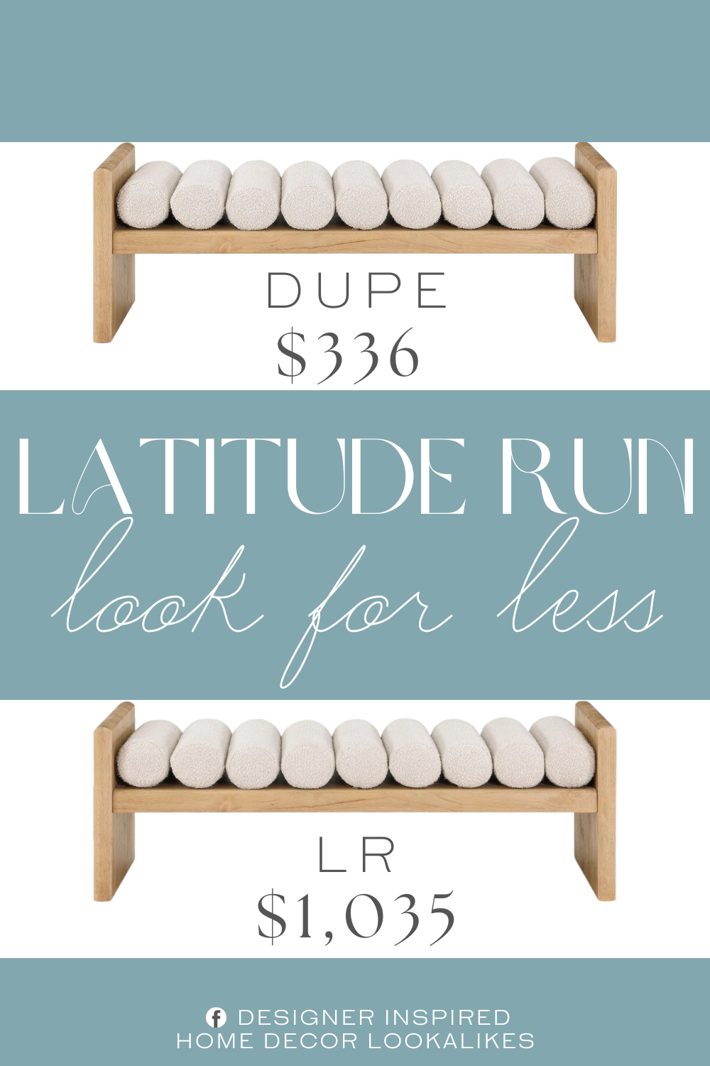 Latitude Run Reeves Boucle Wood Bench Dupe. Solid Wood Rich Natural Finish. Luxurious Cream Boucle Fabric. Contemporary Design.