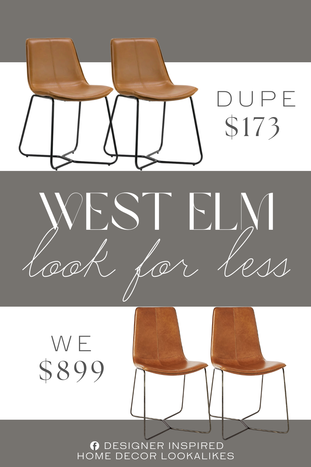 West Elm Slope Leather Dining Chair Dupe. This 2-piece side chair set draws on mid-century silhouettes with an industrial take that rounds out your dining room or kitchen table. Each minimal frame is crafted from black metal, and they feature double sled legs that point inward, creating both visual dimension and extra support while you sit. Armless bucket seats.