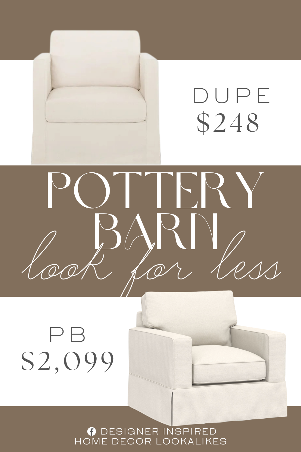 Pottery Barn Comfort Square Arm Slipcovered Swivel Chair Dupe. Features a reversible back cushion for added comfort and versatility.