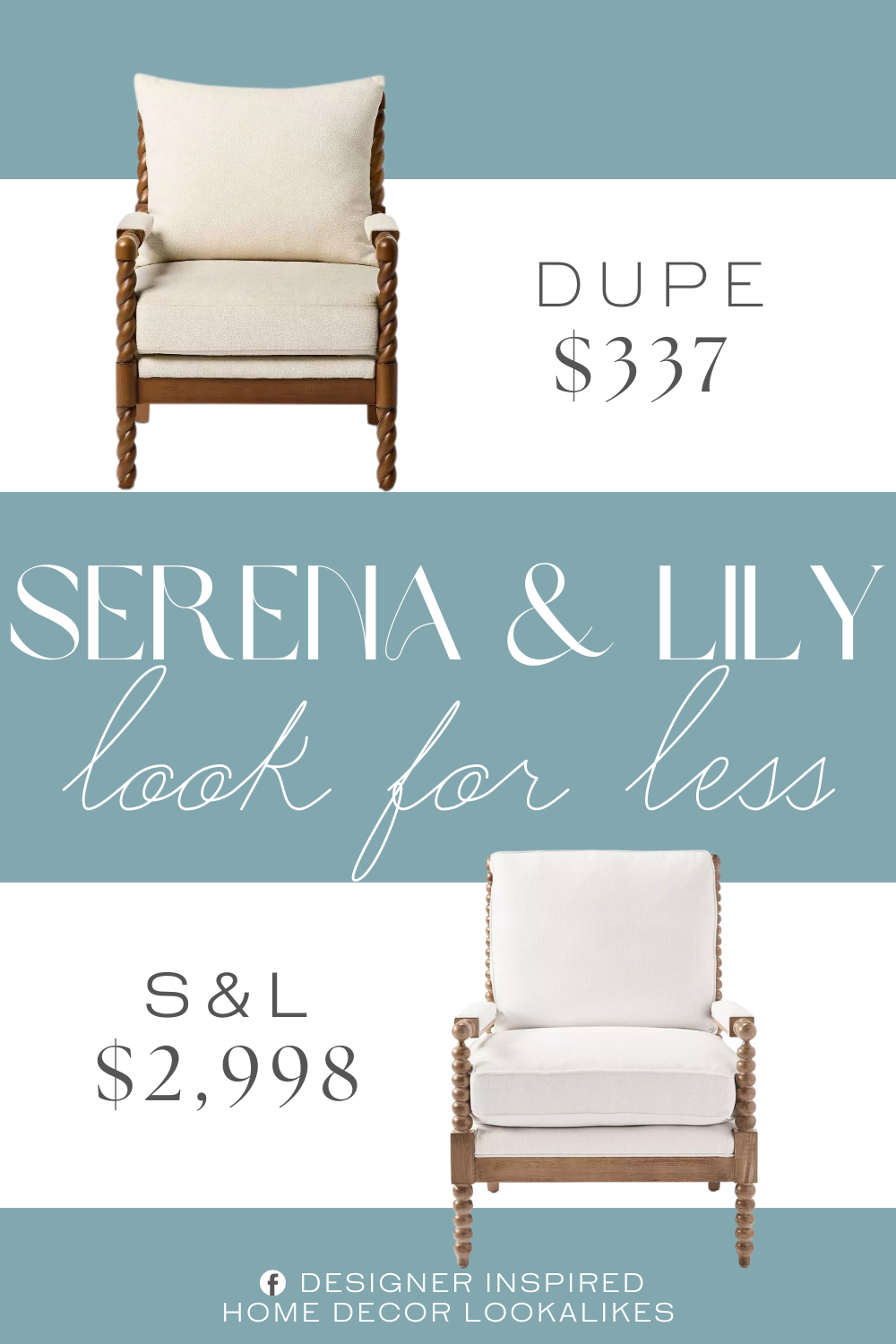 Serena & Lily Beckett Chair Dupe. This upholstered armchair has a cushioned seat and backrest in a textured cream color for comfy seating and easy blending with existing decor. It’s paired with a brown wooden frame and features a stylish braided design.
