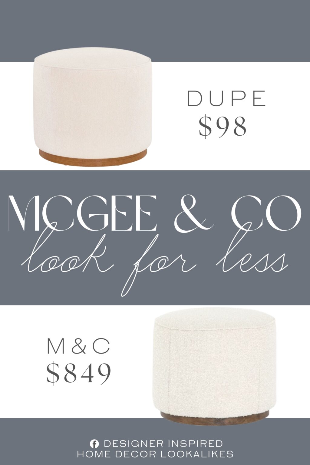 McGee & Co Dawson Ottoman Dupe. Soft, padded seat for extra comfort Light cream fabric upholstery for a stylish, neutral look Solid wood construction for long-lasting durability.