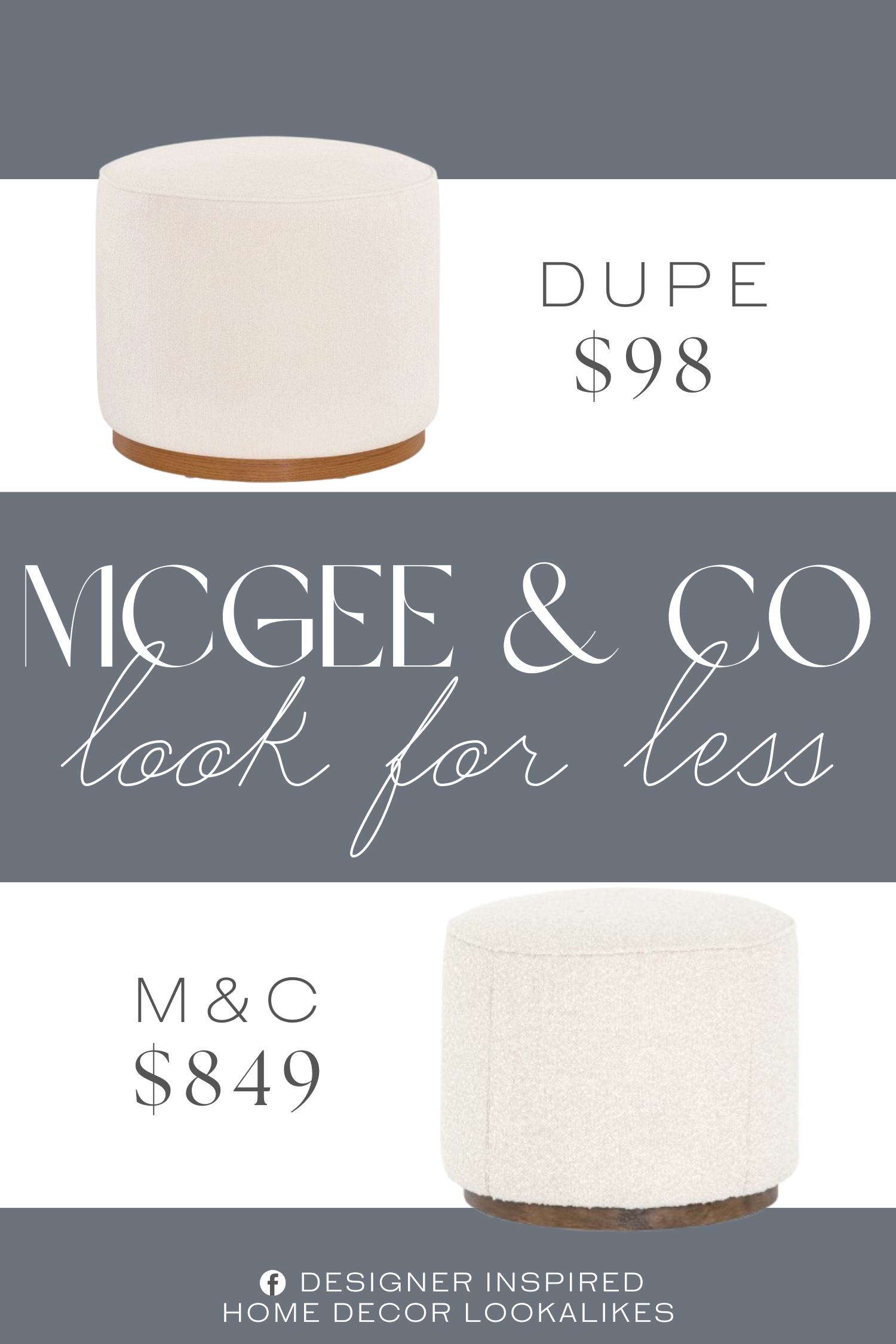 McGee & Co Dawson Ottoman Dupe. Soft, padded seat for extra comfort Light cream fabric upholstery for a stylish, neutral look Solid wood construction for long-lasting durability.