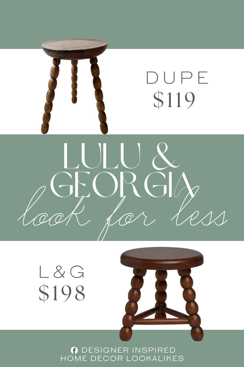 Lulu & Georgia Pikku Round Foot Stool Dupe. Vintage French Bobbin Leg Stool Natural Wood Finish Chair Cupped Round Seat Egg Bobbins Table
