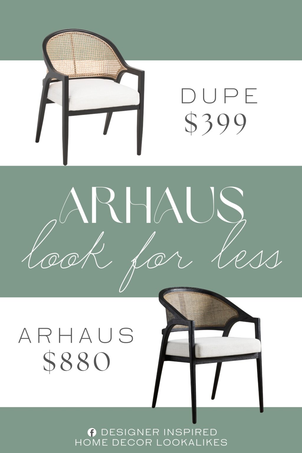 Arhaus Aimee Dining Arm Chair Dupe. rattan back, cushioned seat. rattan/wood, fill: polyurethane/resinated polyester fiber batting