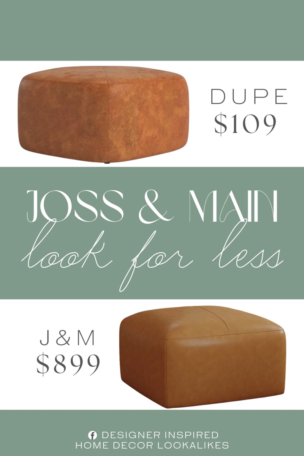 Joss & Main Felicia Italian Leather Ottoman Dupe. Fully filled cushion offering premium comfort, designed to provide ample support for lounging. Solid wood frame for durability and strength, built to withstand daily use without sacrificing style.