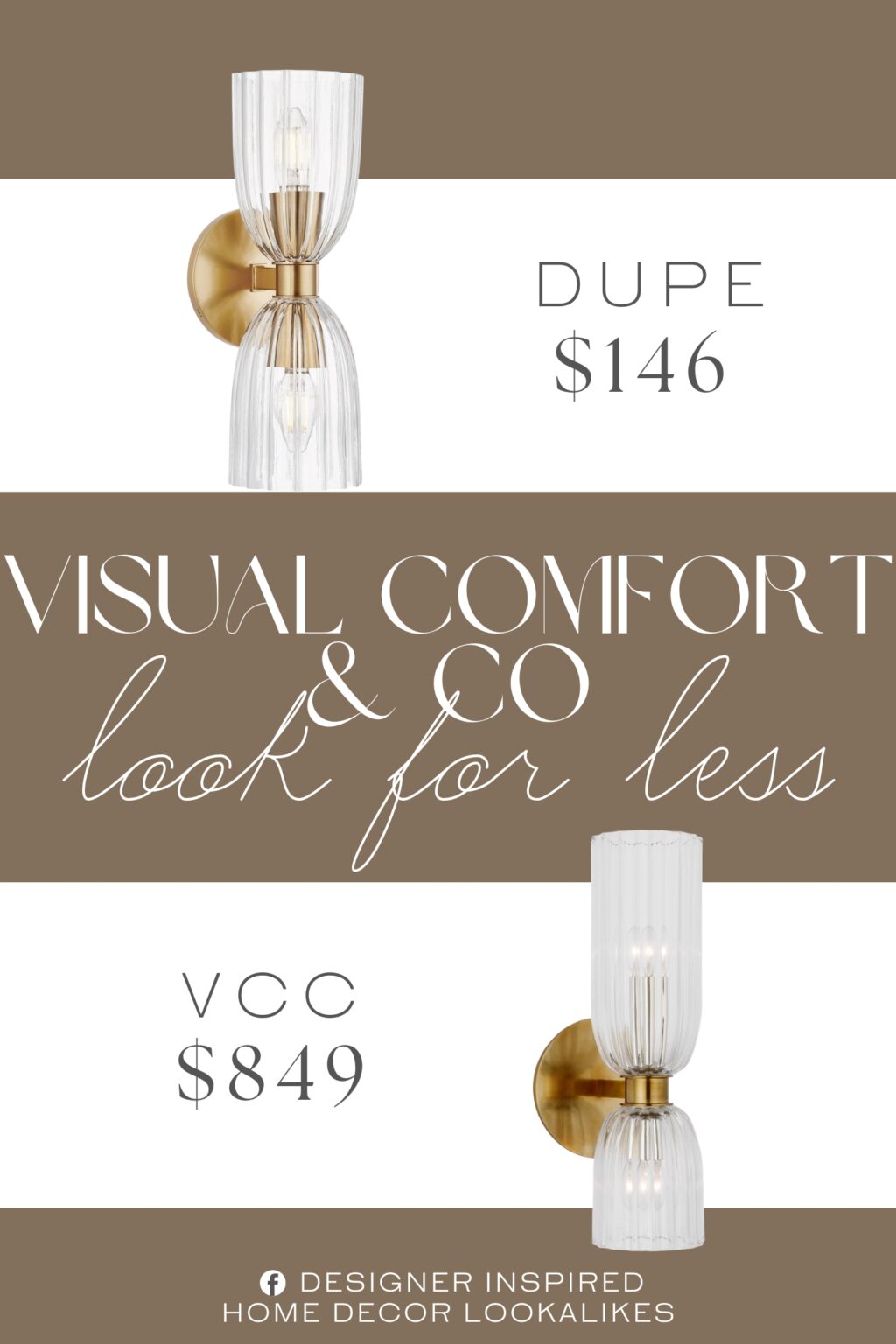 Visual Comfort & Co Asalea Double Bath Sconce Dupe. this 2-light sconce! Its ribbed glass shades bring in a big dose of textural intrigue and its Natural Brass finish adds richness.