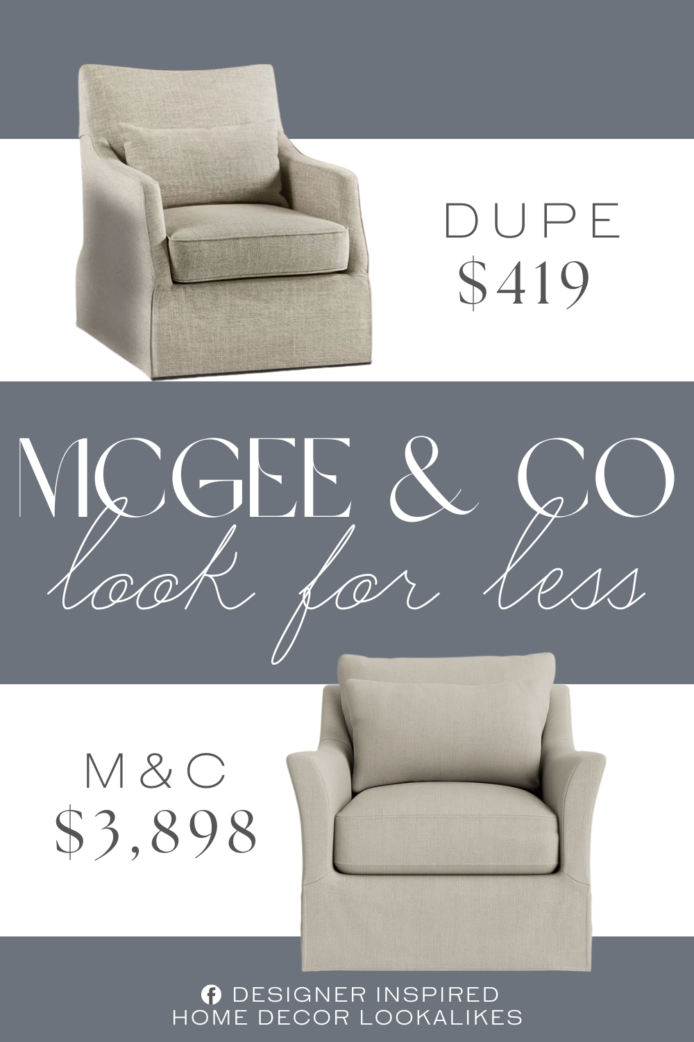 McGee & Co Wilhelmina Slipcover Swivel Lounge Chair Dupe. this swivel chair features a 360-degree hidden swivel base.