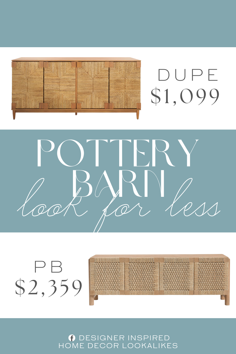 Pottery Barn Bolinas Woven Buffet Dupe. It's finished off with a solid and engineered wood frame for lots of contrast. Four roomy cabinets offer lots of room for all your essentials, so it can function as a media unit or a credenza.