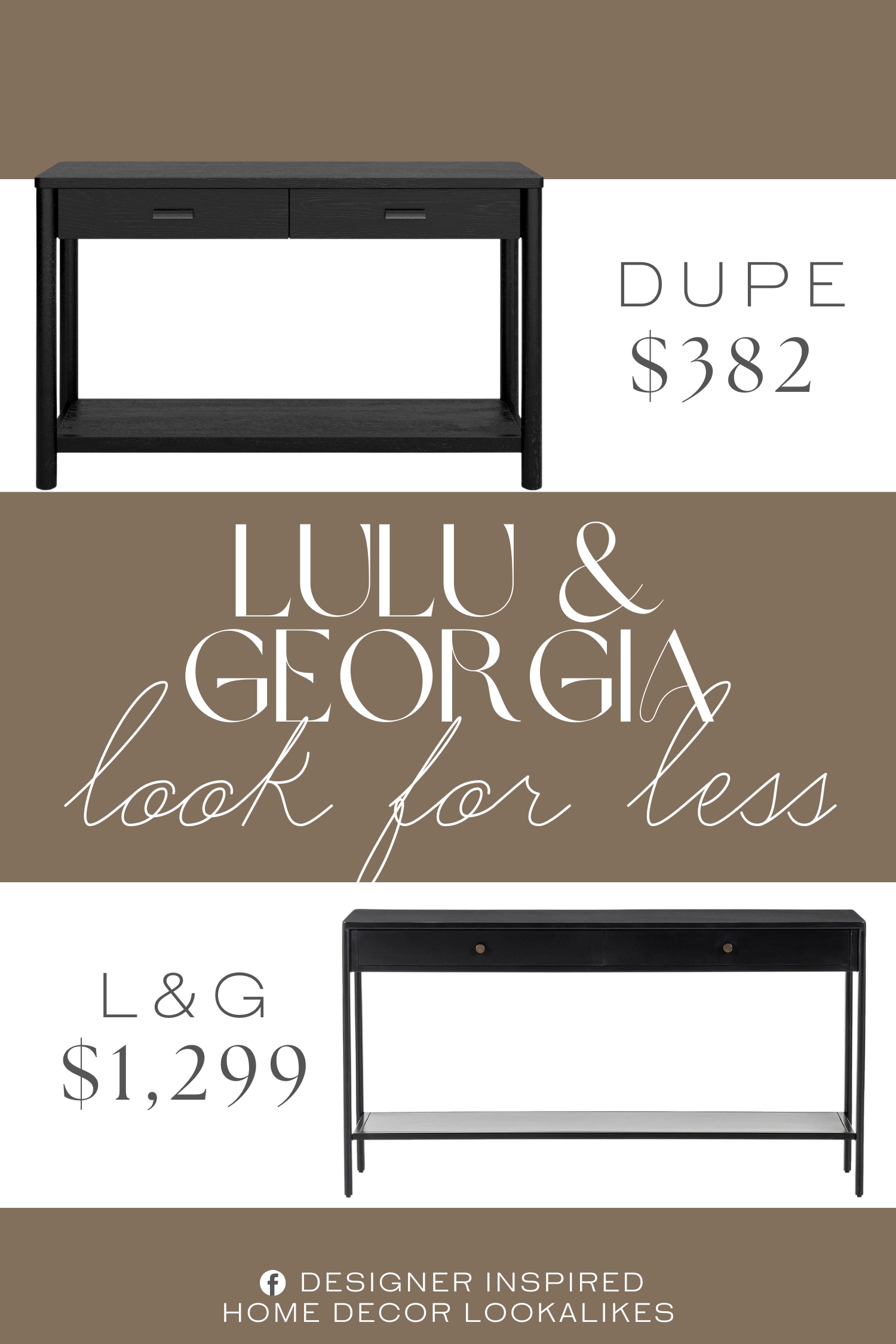 Lulu & Georgia Mathus Console Table Dupe. Crafted from wood, the rectangular top showcases natural wood grain color variations, adding warmth to any space. With two drawers and a spacious open shelf, it provides ample storage and display for essentials and decorative items.