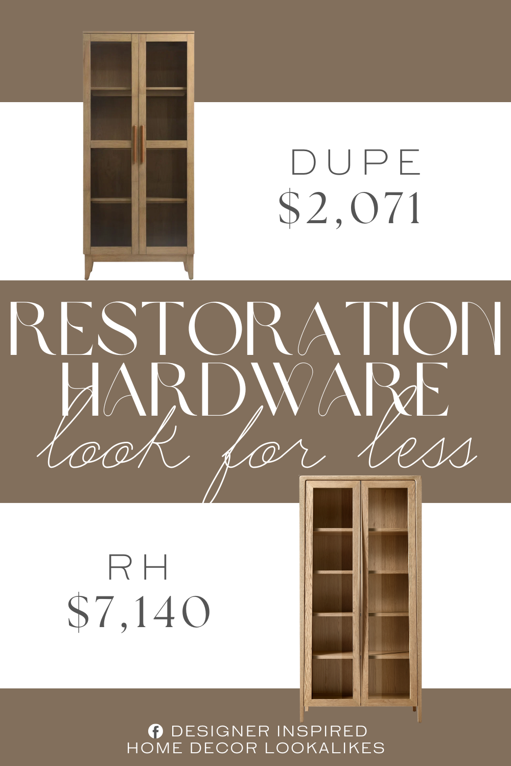 Restoration Hardware Gael Oak Glass Cabinet Dupe. featuring a combination of rubber wood, oak veneer, and glass.