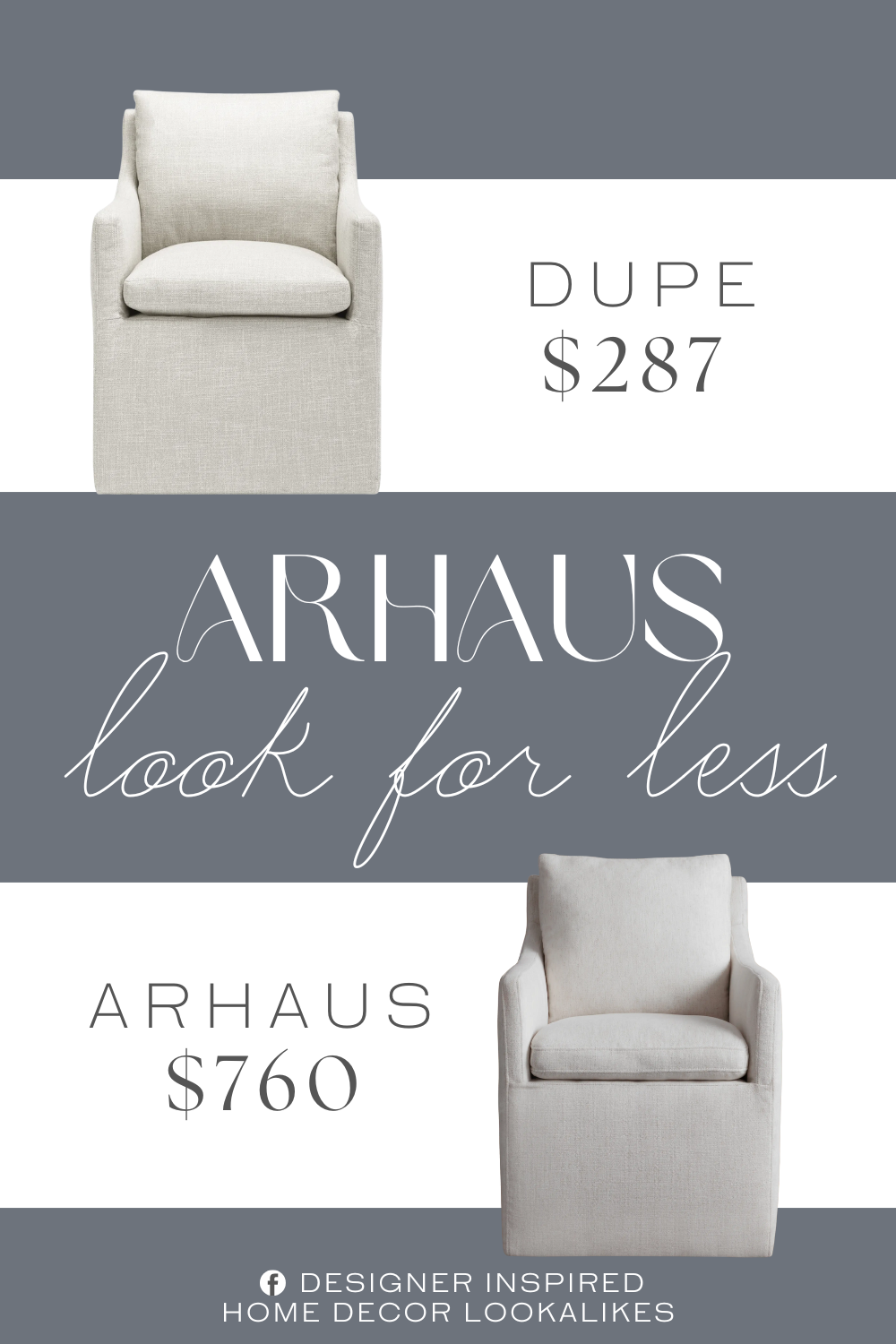 Arhaus Samantha Dining Chair Dupe. Crafted from solid wood, it features a linen-covered seat and back, filled with a plush combination of foam and down for added comfort. The cream and white upholstery pairs beautifully with the black legs, creating a sophisticated look that complements various décor styles.