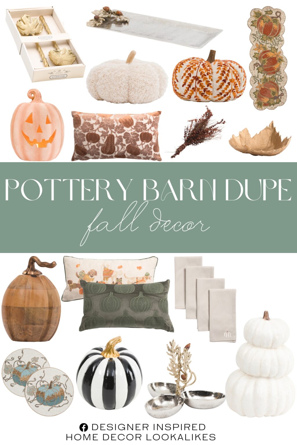 Pottery Barn Dupe Fall Decor. Embroidered Pillow. Led Jack O Lantern Pumpkin Decor. Outdoor Safe 3 Stacking Pumpkins. Ceramic Pumpkin Decor. Harvest Parade Dogs Pillow. Lee Pumpkin Cut Velvet Pillow. Metallic Leaf Decor. Set Of 2 Figural Pumpkin Beaded Placemats. Faux Fur Pumpkin. Real Preserved Eucalyptus Bouquet. Set Of 4 Embroidered Napkins With Pumpkins. Wooden Pumpkin With Aluminum Stem. Fabric Embroidered Pumpkin. Acorn 2 Tiered Serving Tray. Acorn Serving Platter. Acorn Triple Dip Cup. Beaded Pumpkin Table Runner. Set Of 2 Salad Servers.