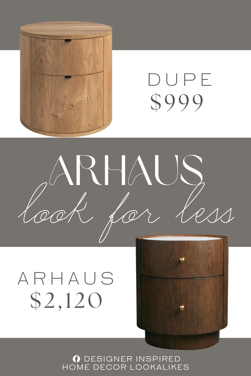 Arhaus Ashbrook Nightstand Dupe. Crafted from solid oak with oak veneers, its cylindrical silhouette and wood finish bring all the organic luxury to your bedroom.