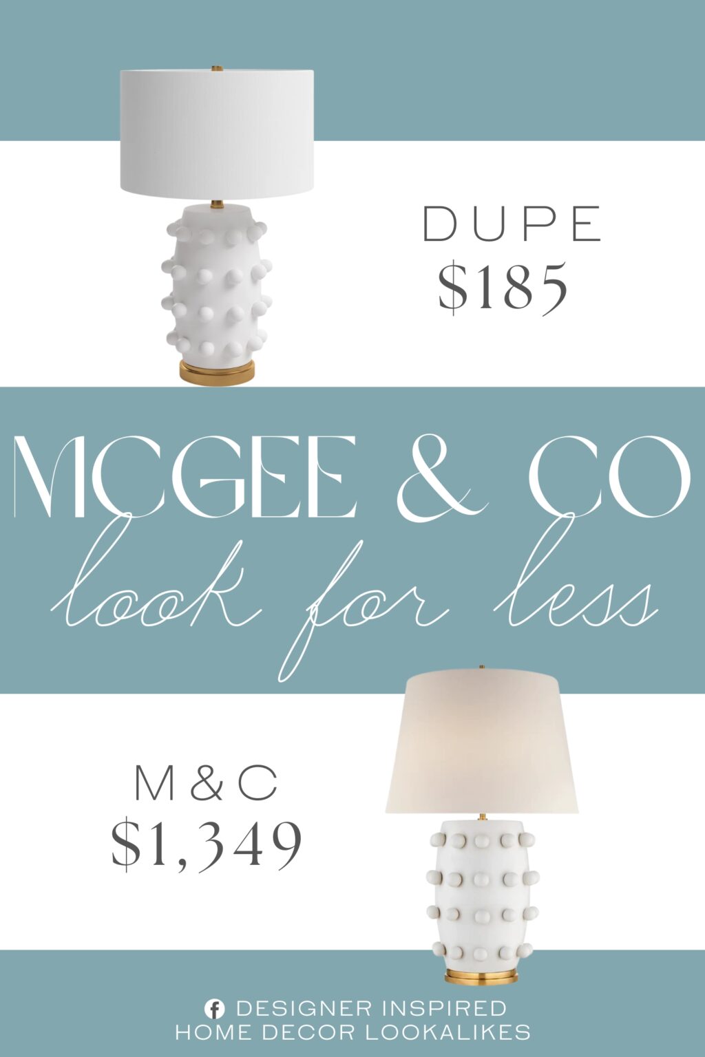 McGee & Co Linden Table Lamp Dupe. The gently curved lines of the matte ceramic body are punctuated with spherical orbs, creating a textured, sculptural look. The fixture is finished off with a simple drum shade and a classic ceramic and metal base.