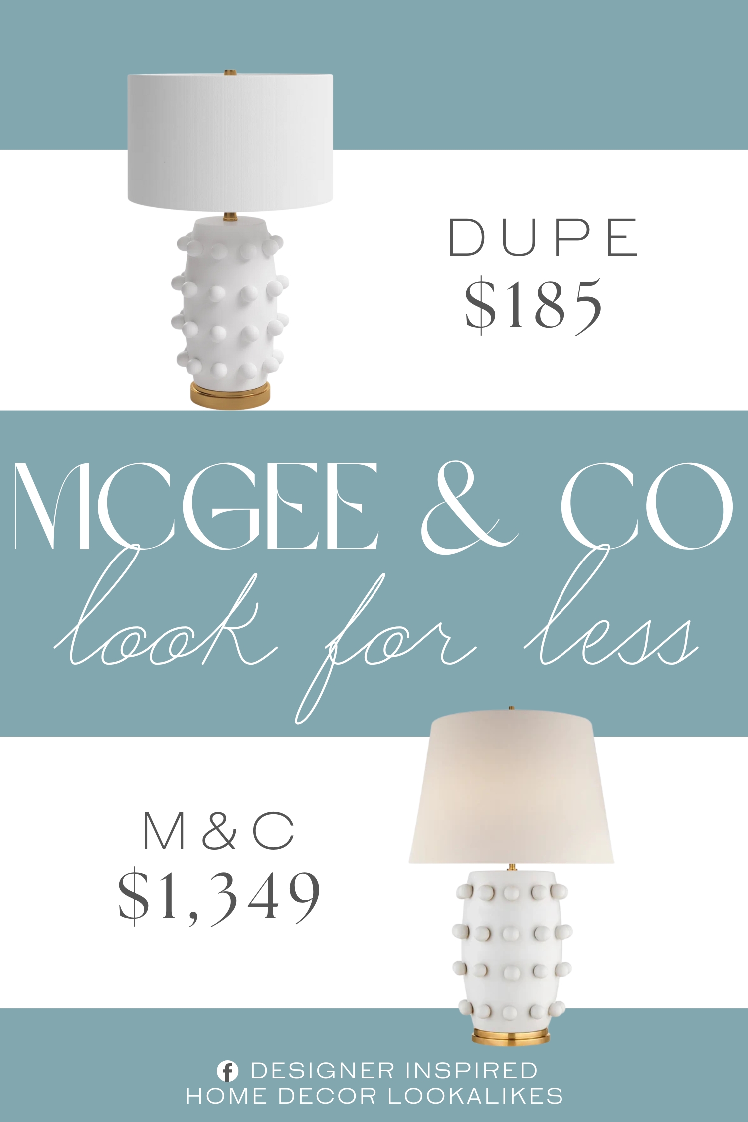 McGee & Co Linden Table Lamp Dupe. The gently curved lines of the matte ceramic body are punctuated with spherical orbs, creating a textured, sculptural look. The fixture is finished off with a simple drum shade and a classic ceramic and metal base.