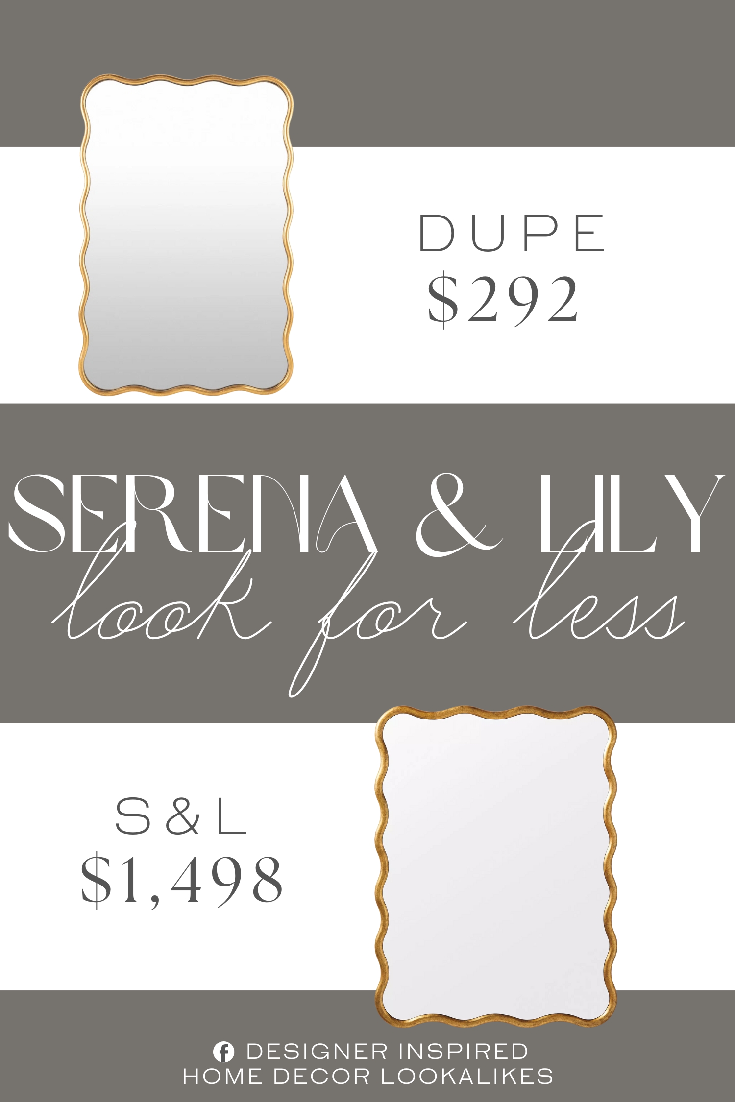 Serena & Lily Wave Mirror Dupe. This rectangular accent mirror brings a dash of mid-century modern style to your home with its subtle scalloped edges and classic metal frame.