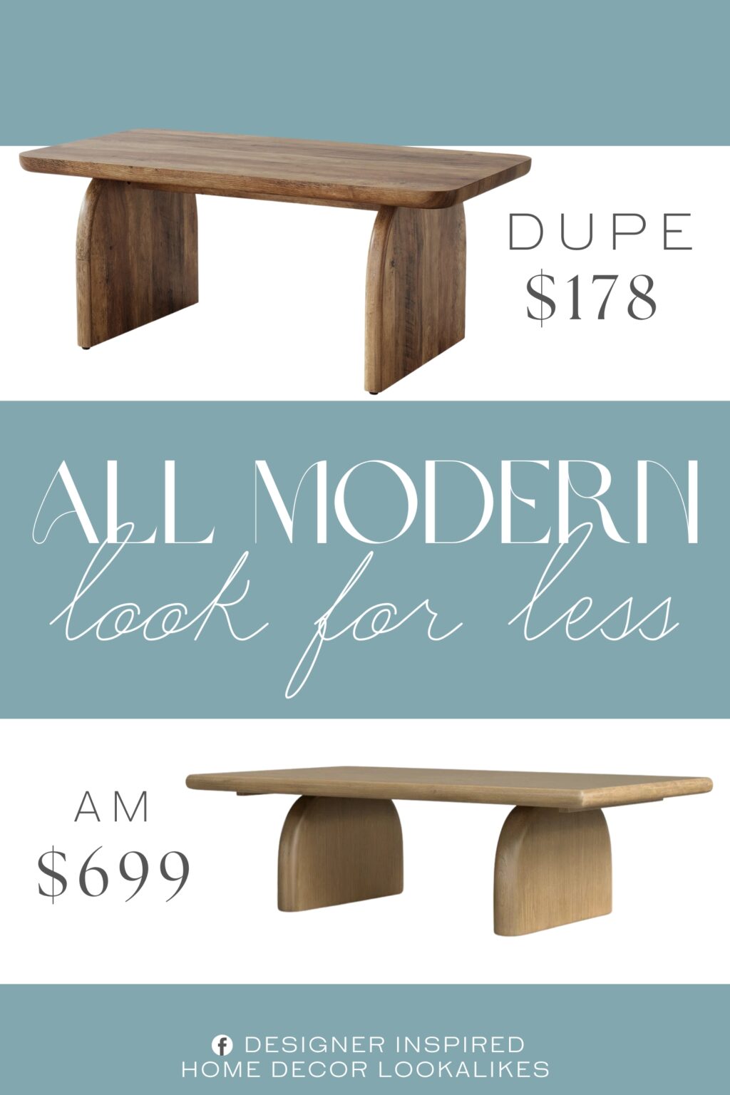 All Modern Fen Solid Wood Top Single Coffee Table Dupe. Constructed from high-quality P2 grade MDF, this wood coffee table not only provides strength and stability but also offers long-lasting durability. The smooth melamine veneer surface is waterproof, wear-resistant, and easy to clean