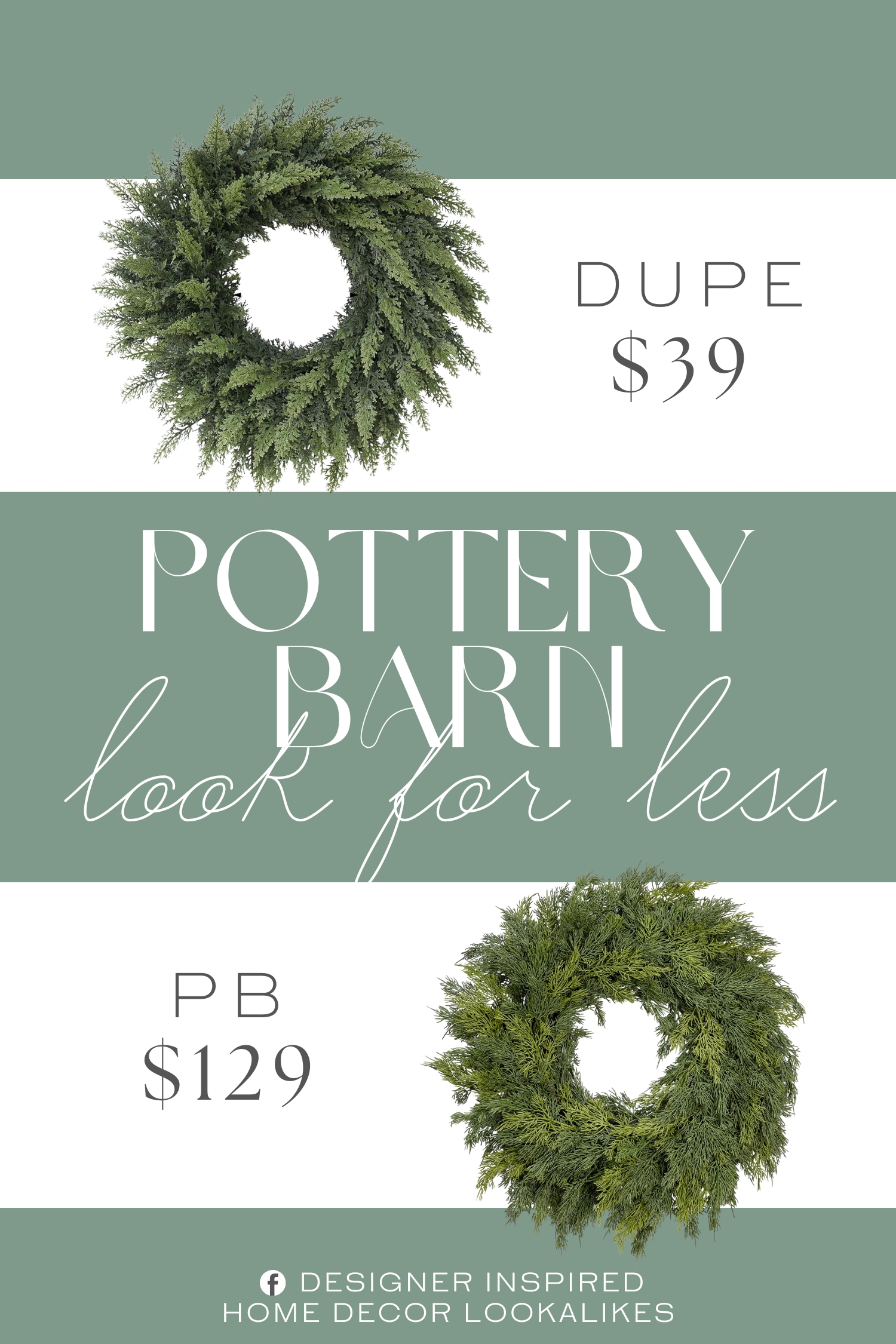 Pottery Barn Artificial Soft Cedar Wreath Dupe. The wreath is made of high-quality plastic, replicating the natural pine needle texture of cedar. Waterproof and durable, outdoor decorations can also remain green and fresh for a long time.