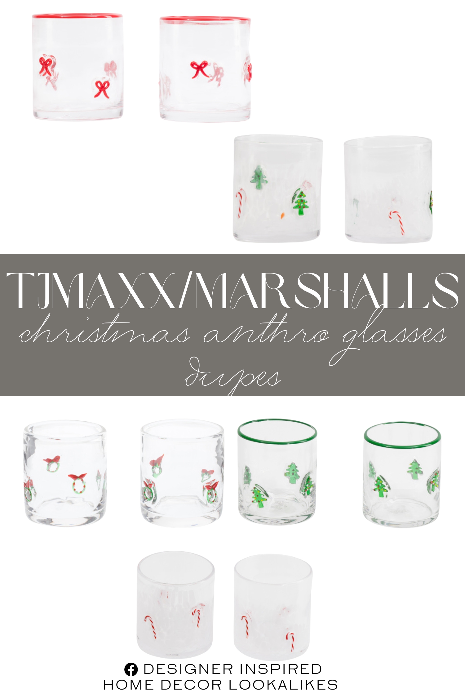TJMaxx/Marshalls Christmas Anthro Glasses Dupes. Set Of 2 Christmas Tree Double Old Fashioned Glasses. Set Of 2 Candy Cane Confetti Double Old Fashioned Glasses. Set Of 2 Christmas Tree Stemless Confetti Glasses. 2pk Christmas Wreath Double Old Fashioned Glasses. Set Of 2 Bow Double Old-fashioned Glasses.