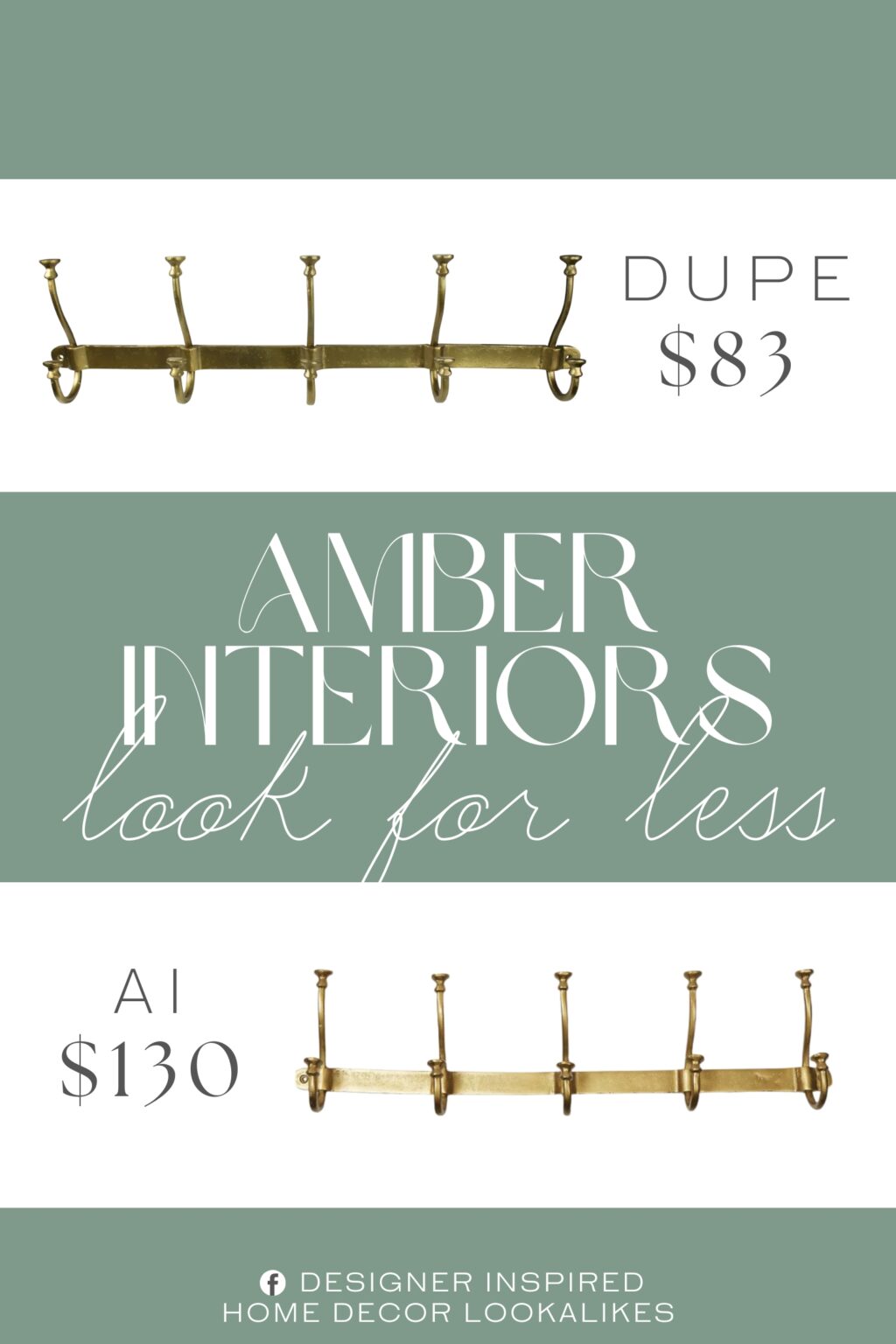 Amber Interiors Montana Wall Hook Dupe. Cast of aluminum and brass plated the double hooks are evenly spaced and ready to take hold of coats and hats, handbags, even towels.