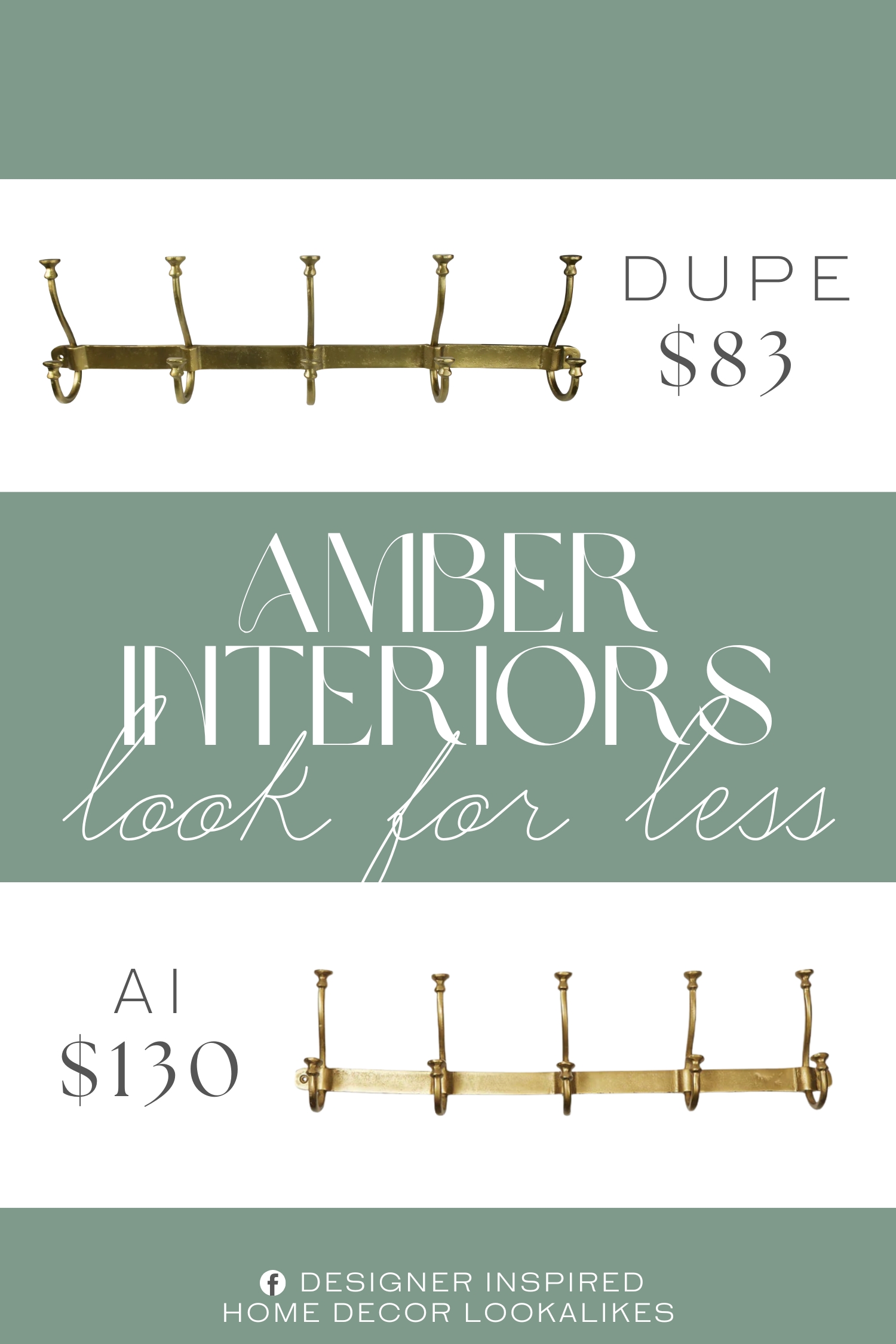 Amber Interiors Montana Wall Hook Dupe. Cast of aluminum and brass plated the double hooks are evenly spaced and ready to take hold of coats and hats, handbags, even towels.