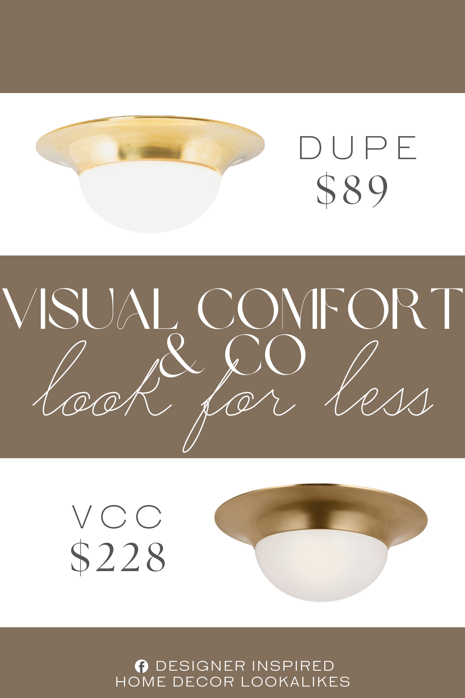 Visual Comfort & Co Cluny 18" Flush Mount Dupe. hardwiring required, ETL listed, opaque bulb cover, brass tone hardware. Glass. LED type.