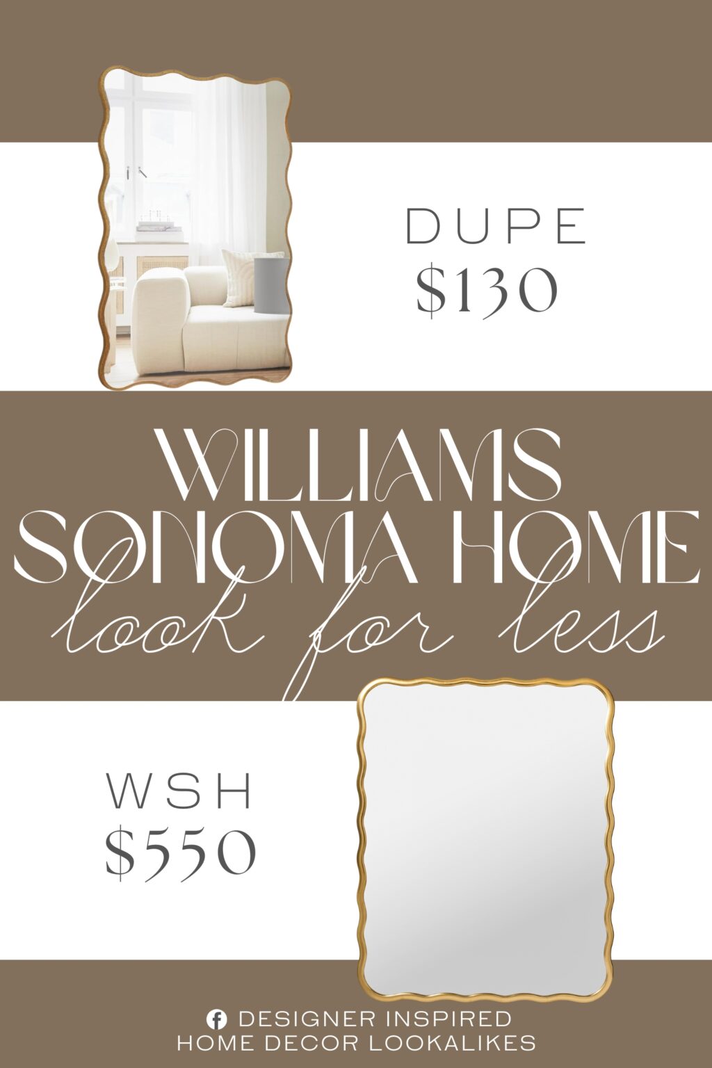 Williams Sonoma Home Gold Wave Wall Mirror Dupe. It is made from MDF backboard to offer oxidation resistance, stability and longevity. Antique gold color will provide your room with unique decoration to help you modernize room.