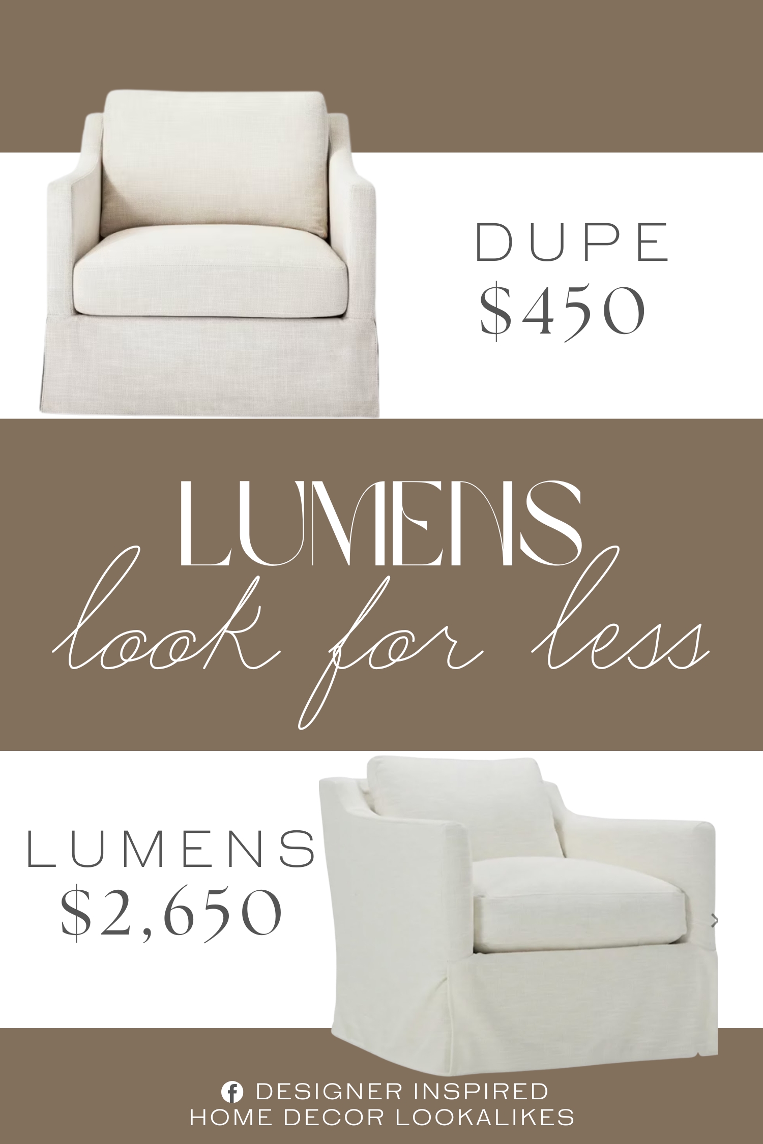 Lumens Madeline Slipcovered Swivel Chair Dupe. With its padded back, seat and armrests, this upholstered chair swivels for comfort and convenience. The frame is kept hidden by a slipcover that extends to the floor for a clean, polished look.