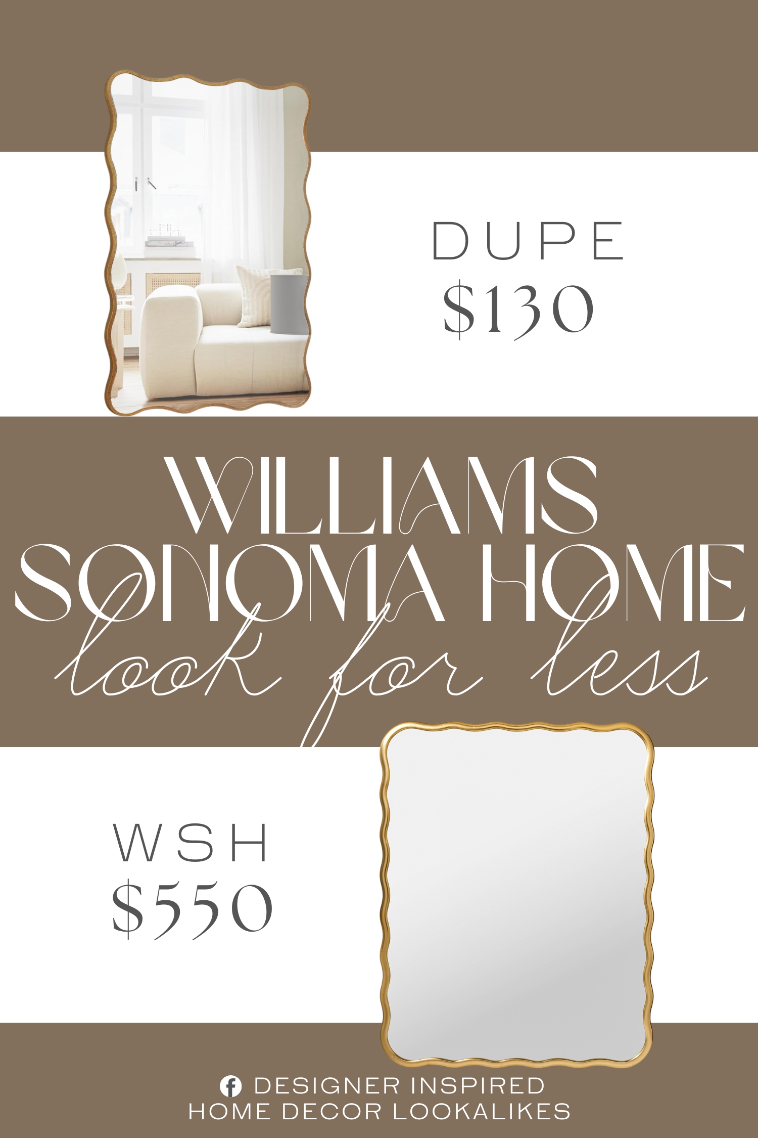 Williams Sonoma Home Gold Wave Wall Mirror Dupe. It is made from MDF backboard to offer oxidation resistance, stability and longevity. Antique gold color will provide your room with unique decoration to help you modernize room.