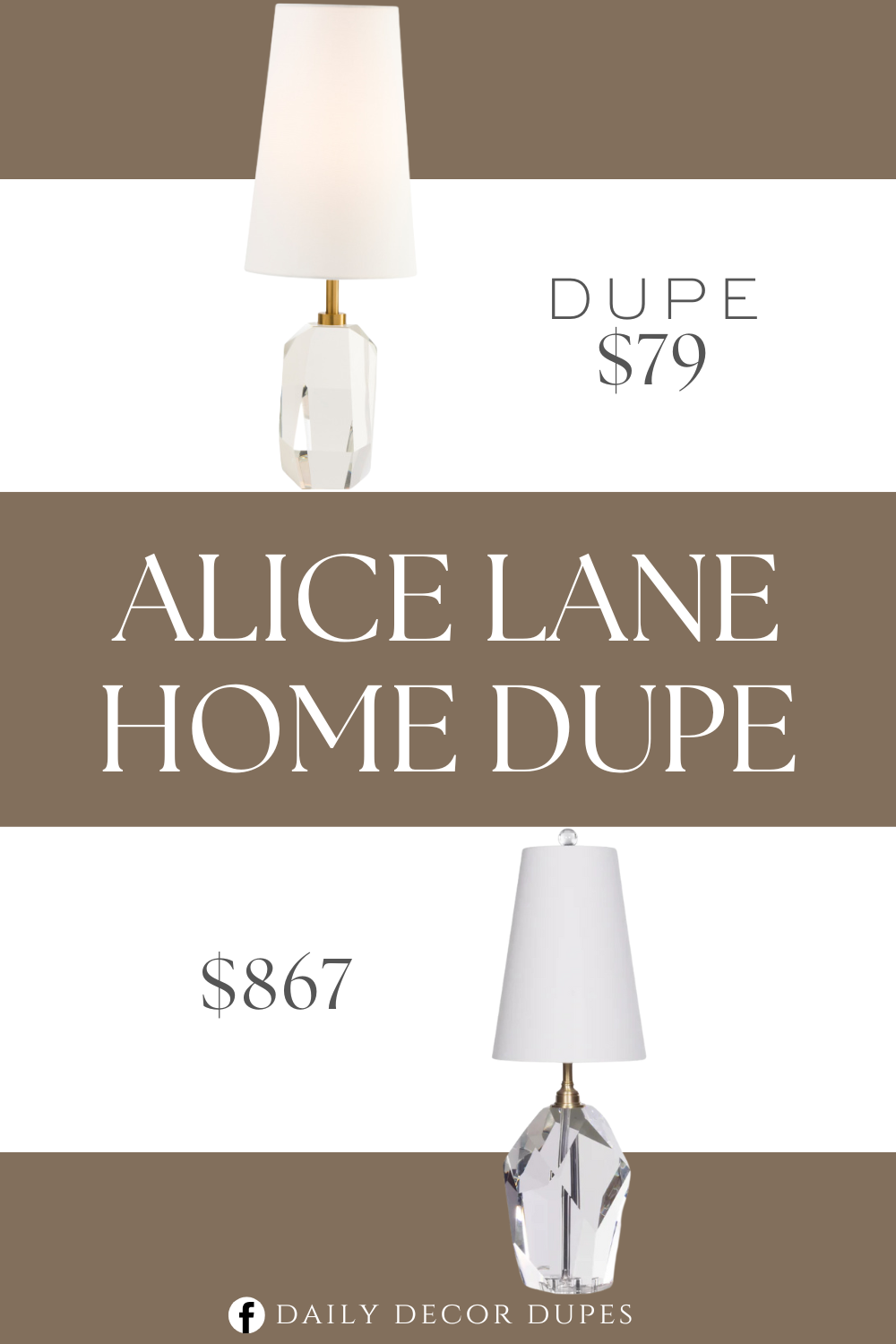 Alice Lane Home Winnie Crystal Table Lamp Dupe. removable hardback fluted drum shade, ul listed. crystal and metal. turn knob switch.